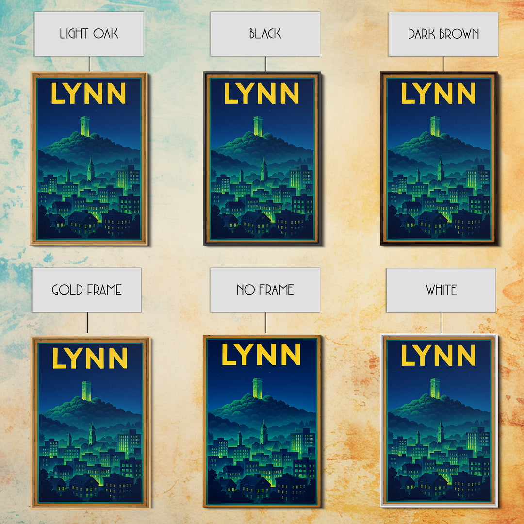 Lynn Travel Poster, Framed Canvas Print, Retro Neon Travel Art, Lynn Art Print, Modern Wall Decor, Travel Wall Art, Gift For Travelers