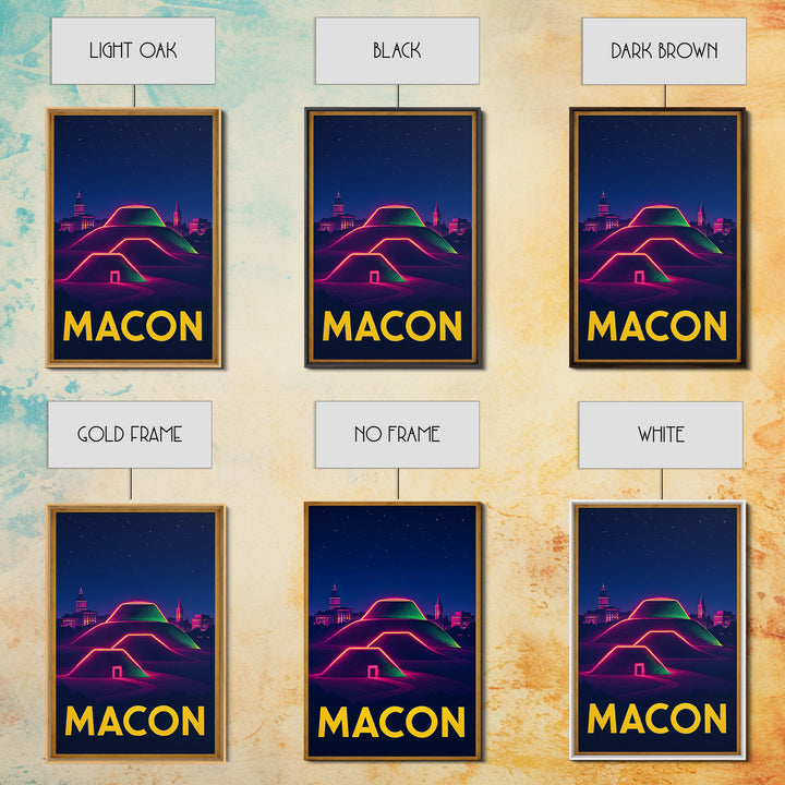 Macon Georgia Travel Poster, Canvas Print, Retro Neon Travel Art, Macon Art Print, Eclectic Wall Decor, Wanderlust Decor, Home Office Decor