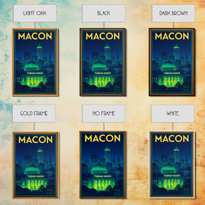 Macon Travel Poster, Framed Canvas Print, Retro Neon Travel Art, Macon Poster Print, Travel Art Print, Retro Travel Print, Travel Decor