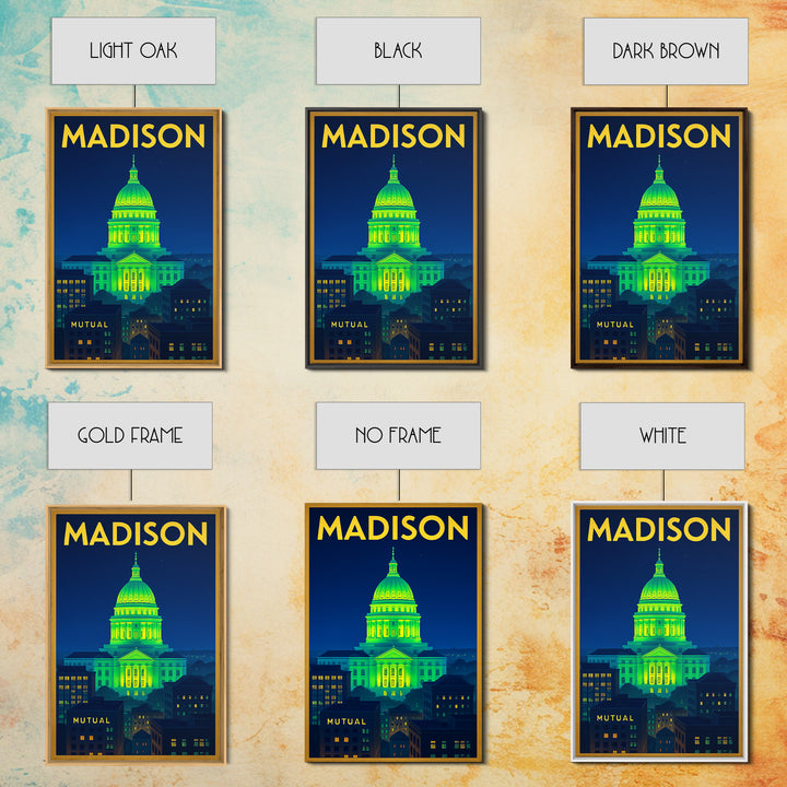 Madison Travel Poster, Framed Canvas Print, Electric Night Poster Art, Madison City Art, Travel Wall Art, Travel Wall Decor, Travel Print
