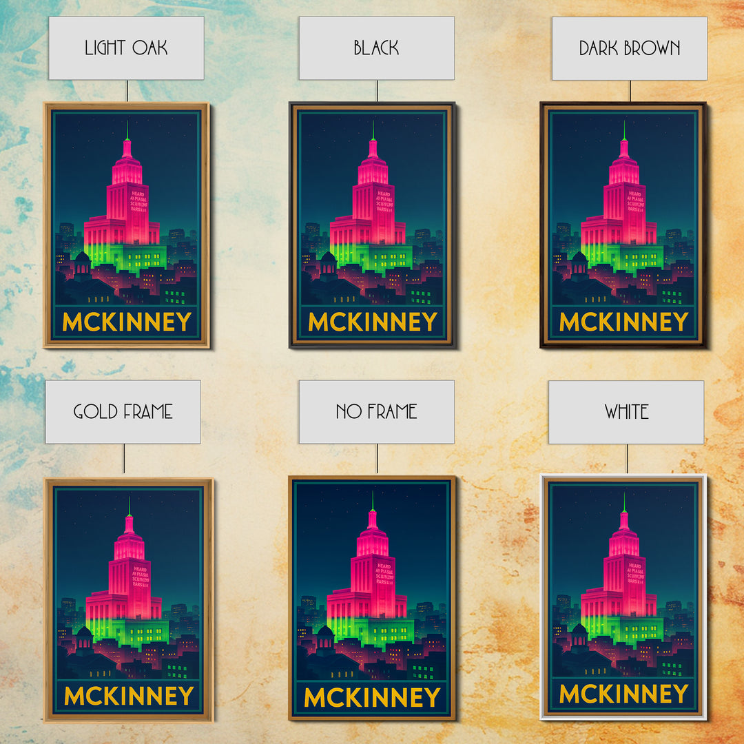 Mckinney Texas Travel Poster, Canvas Print, Cyberpunk Style City Art, Mckinney Art Print, Office Decor, Eclectic Wall Decor, Fine Art Print