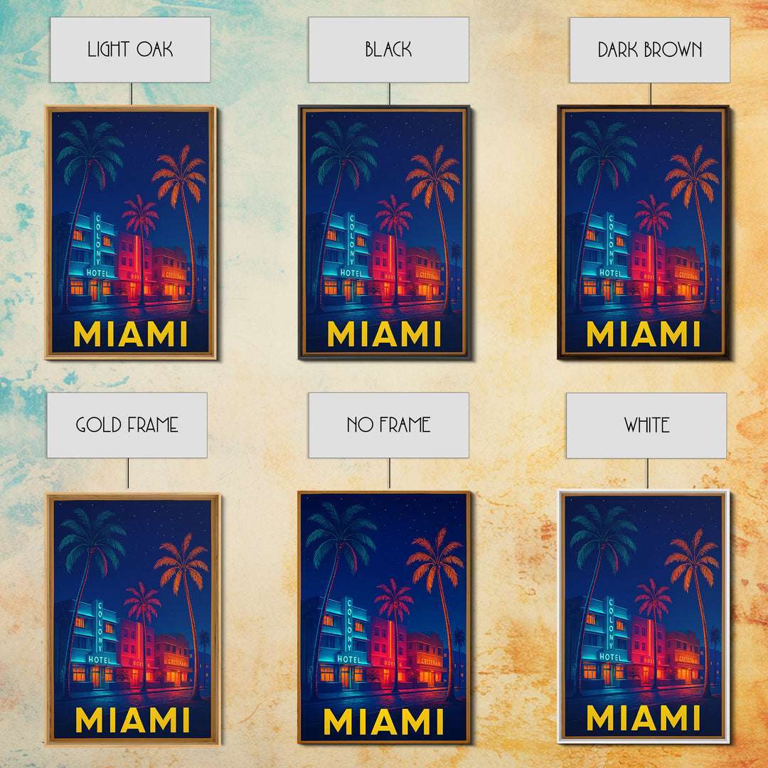 Miami Florida Travel Poster, Canvas Print, Cyberpunk Style City Art, Miami Art Print, Wanderlust Decor, City Illustration, Travel Wall Art