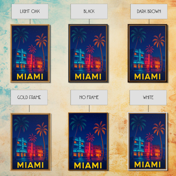 Miami Florida Travel Poster, Canvas Print, Cyberpunk Style City Art, Miami Art Print, Wanderlust Decor, City Illustration, Travel Wall Art
