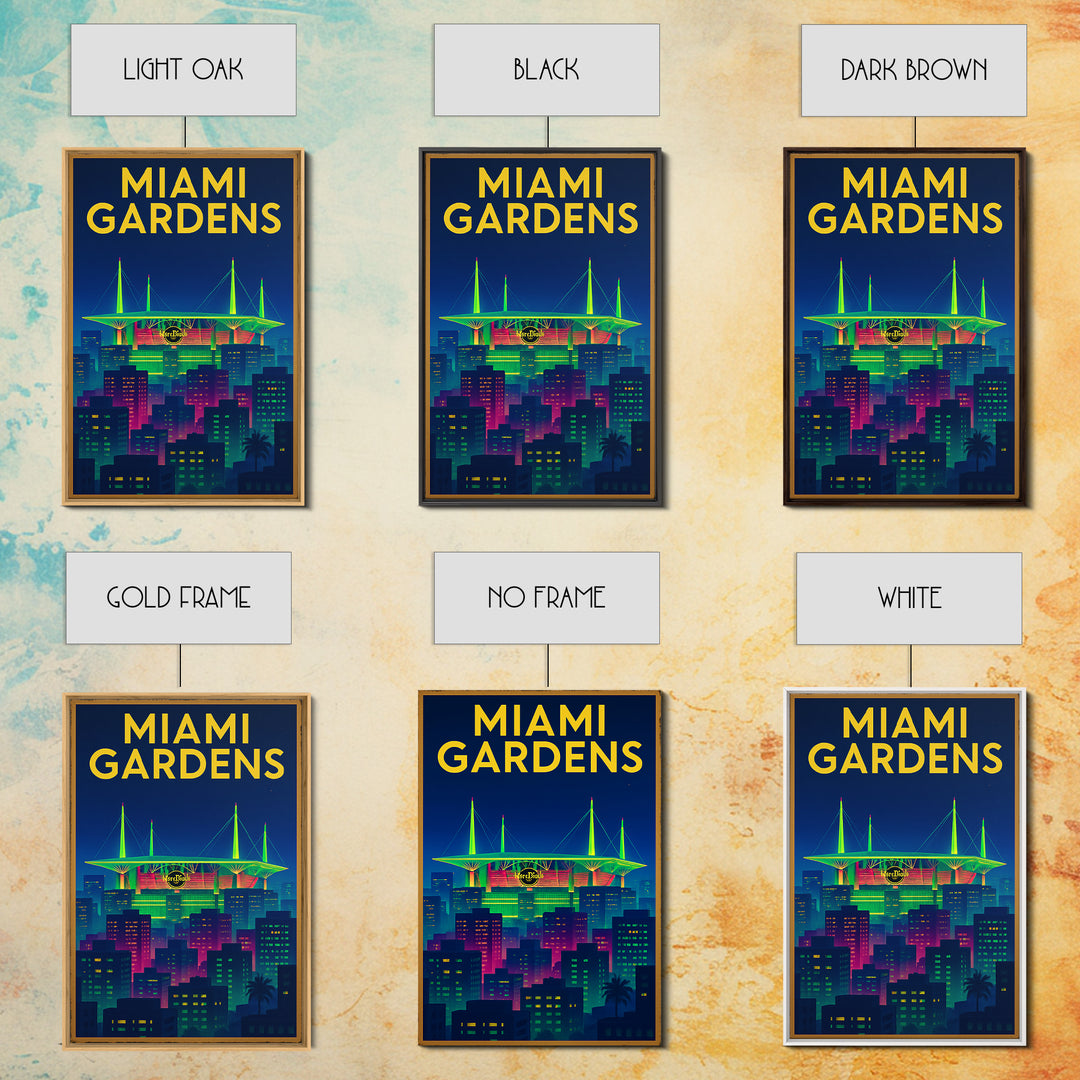 Miami Gardens Travel Poster, Canvas Print, Electric Night Poster Art, Miami Gardens Wall Art, Mid Century Wall Art, Vintage Travel Art