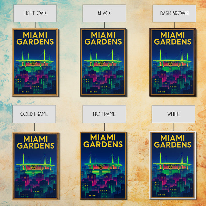 Miami Gardens Travel Poster, Canvas Print, Electric Night Poster Art, Miami Gardens Wall Art, Mid Century Wall Art, Vintage Travel Art