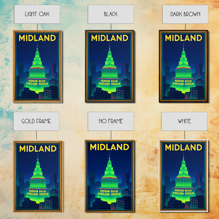 Midland Travel Poster, Framed Canvas Print, Retro Neon Travel Art, Midland Art Print, Eclectic Wall Decor, City Art Print, Fine Art Print