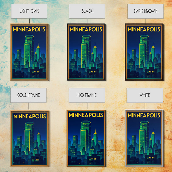 Minneapolis Travel Poster, Framed Canvas Print, Neon Skyline Wall Art, Minneapolis Travel Art, Travel Poster Art, Travel Wall Art
