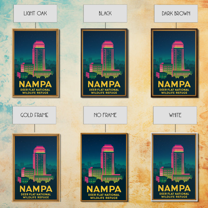 Nampa Idaho Travel Poster, Canvas Print, Retro Neon Travel Art, Nampa Poster Print, Eclectic Wall Decor, Travel Poster Set, City Poster