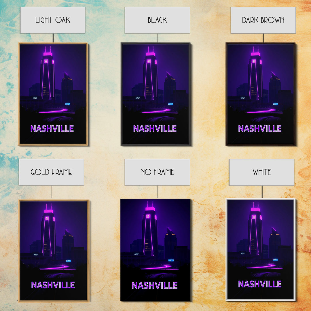 Nashville Tennessee Travel Poster, Canvas Print, Neon Skyline Wall Art, Nashville City Art, Wall Decor, Travel Wall Decor, Travel Wall Art