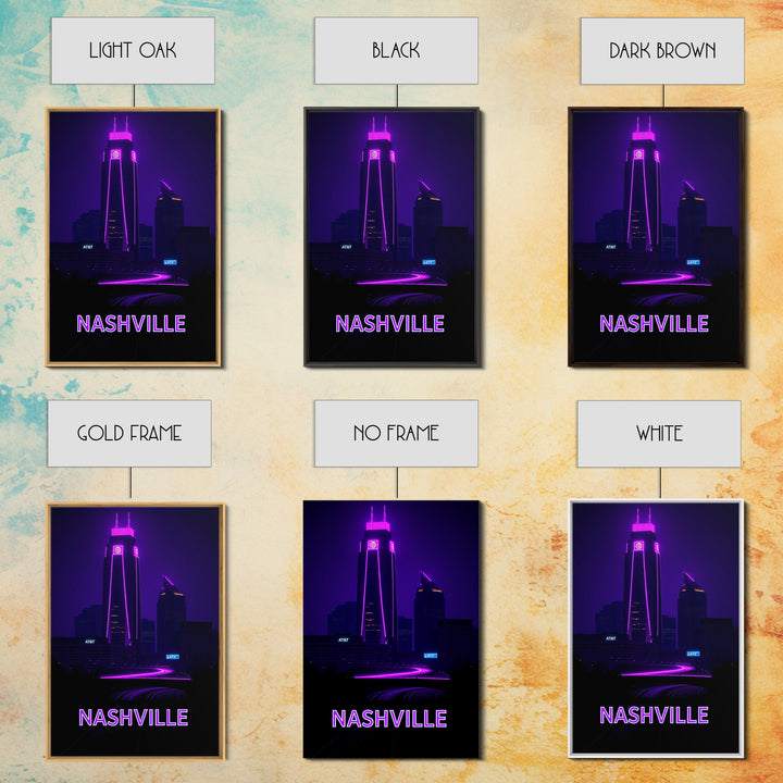 Nashville Tennessee Travel Poster, Canvas Print, Neon Skyline Wall Art, Nashville City Art, Wall Decor, Travel Wall Decor, Travel Wall Art