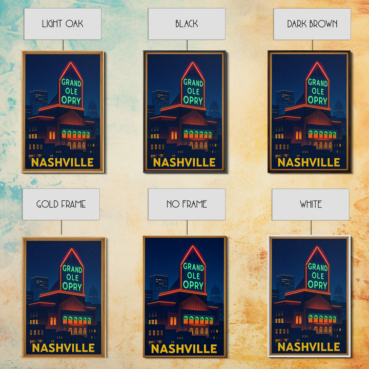 Nashville Travel Poster, Canvas Print, Neon Downtown Skyline Wall Art, Nashville Travel Art, City Art Print, Wall Art, Travel Prints