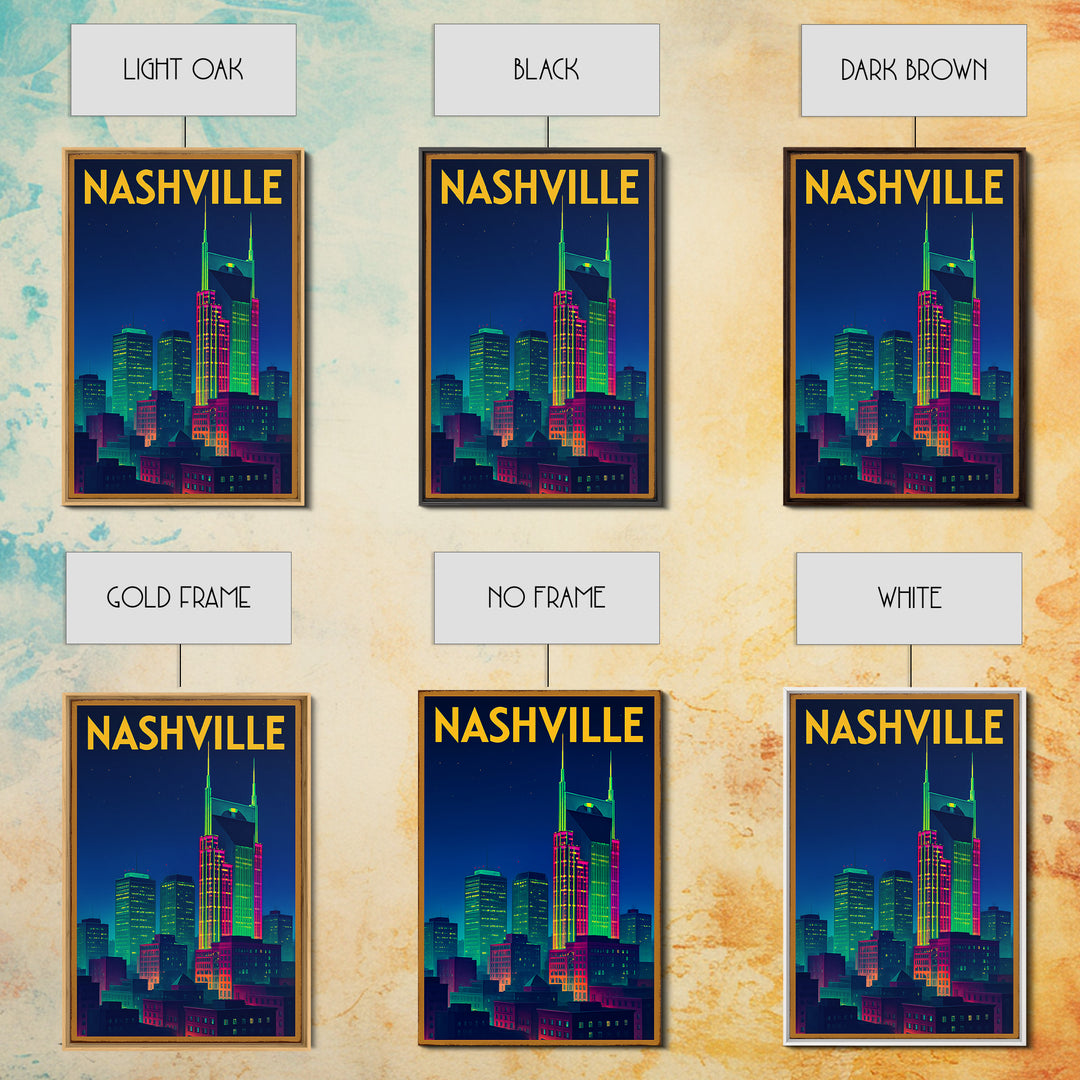 Nashville Travel Poster, Canvas Print, Retro Neon Travel Art, Nashville Poster Print, Living Room Wall Art, Eclectic Wall Decor