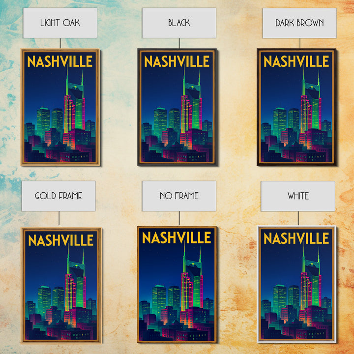 Nashville Travel Poster, Canvas Print, Retro Neon Travel Art, Nashville Poster Print, Living Room Wall Art, Eclectic Wall Decor
