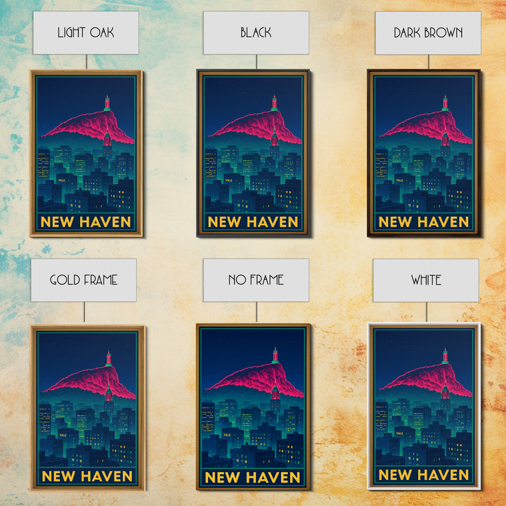 New Haven Connecticut Travel Poster, Framed Canvas Print, Cyberpunk Style City Art, New Haven Wall Art, Vintage Travel Print, Fine Art Print