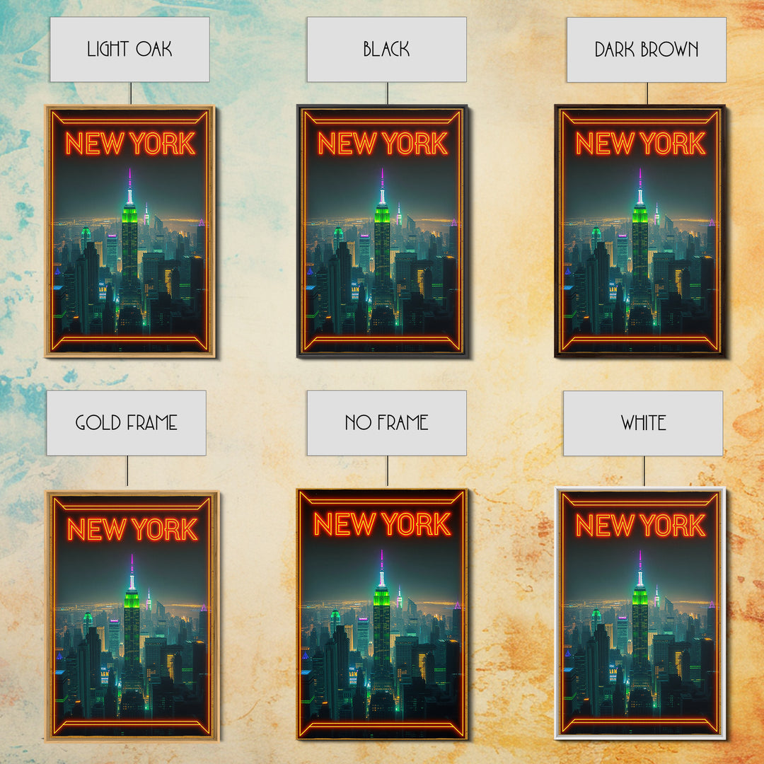 New York Travel Poster, Canvas Print, Cyberpunk Style City Art, New York City Art, City Illustration, Gift For Travelers, Travel Wall Art