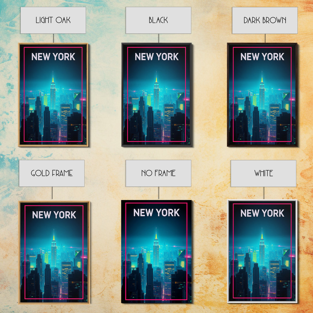 New York Travel Poster, Canvas Print, Retro Neon Travel Art, New York Poster Print, Living Room Wall Art, Travel Poster Set, Home Decor