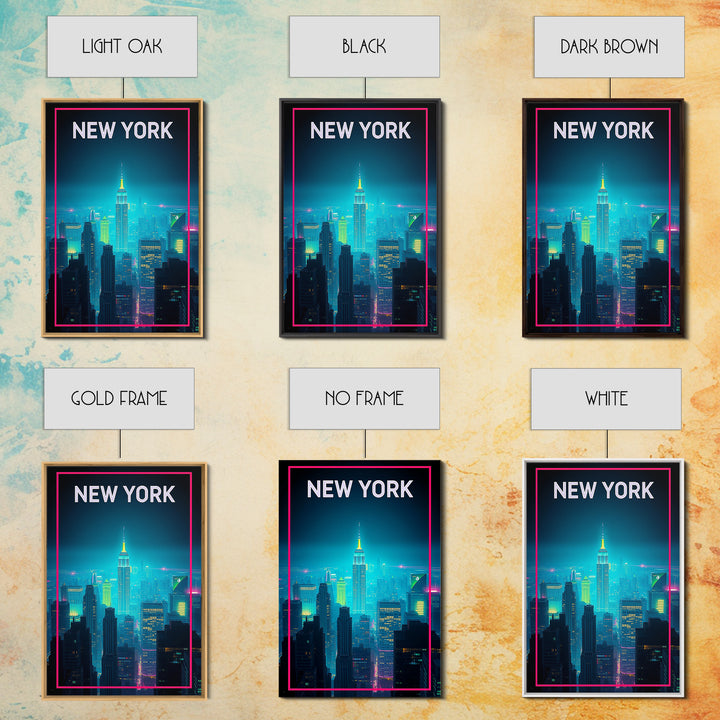 New York Travel Poster, Canvas Print, Retro Neon Travel Art, New York Poster Print, Living Room Wall Art, Travel Poster Set, Home Decor