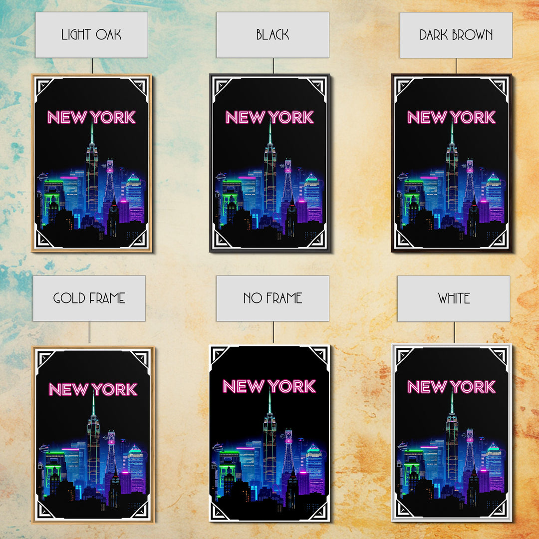New York Travel Poster, Canvas Print, Electric Night Poster Art, New York City Art, Mid Century Wall Art, Vintage Travel Print