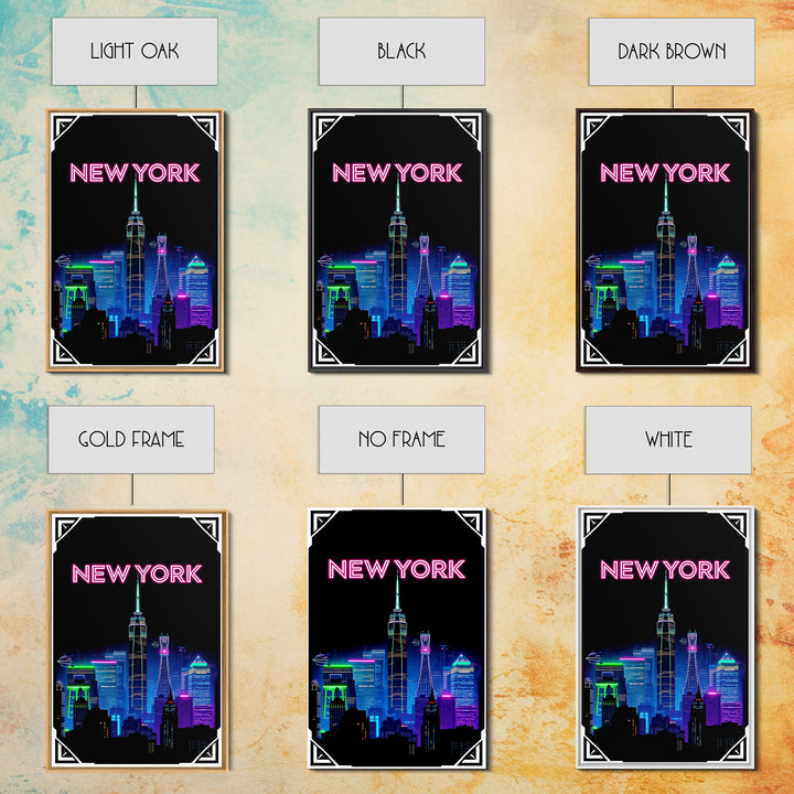 New York Travel Poster, Canvas Print, Electric Night Poster Art, New York City Art, Mid Century Wall Art, Vintage Travel Print