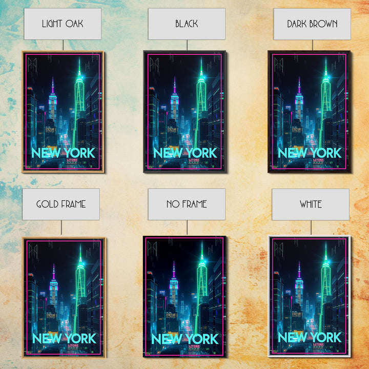 New York Travel Poster, Framed Canvas Print, Electric Night Poster Art, New York Wall Art, Travel Poster Art, Fine Art Print, Design 14