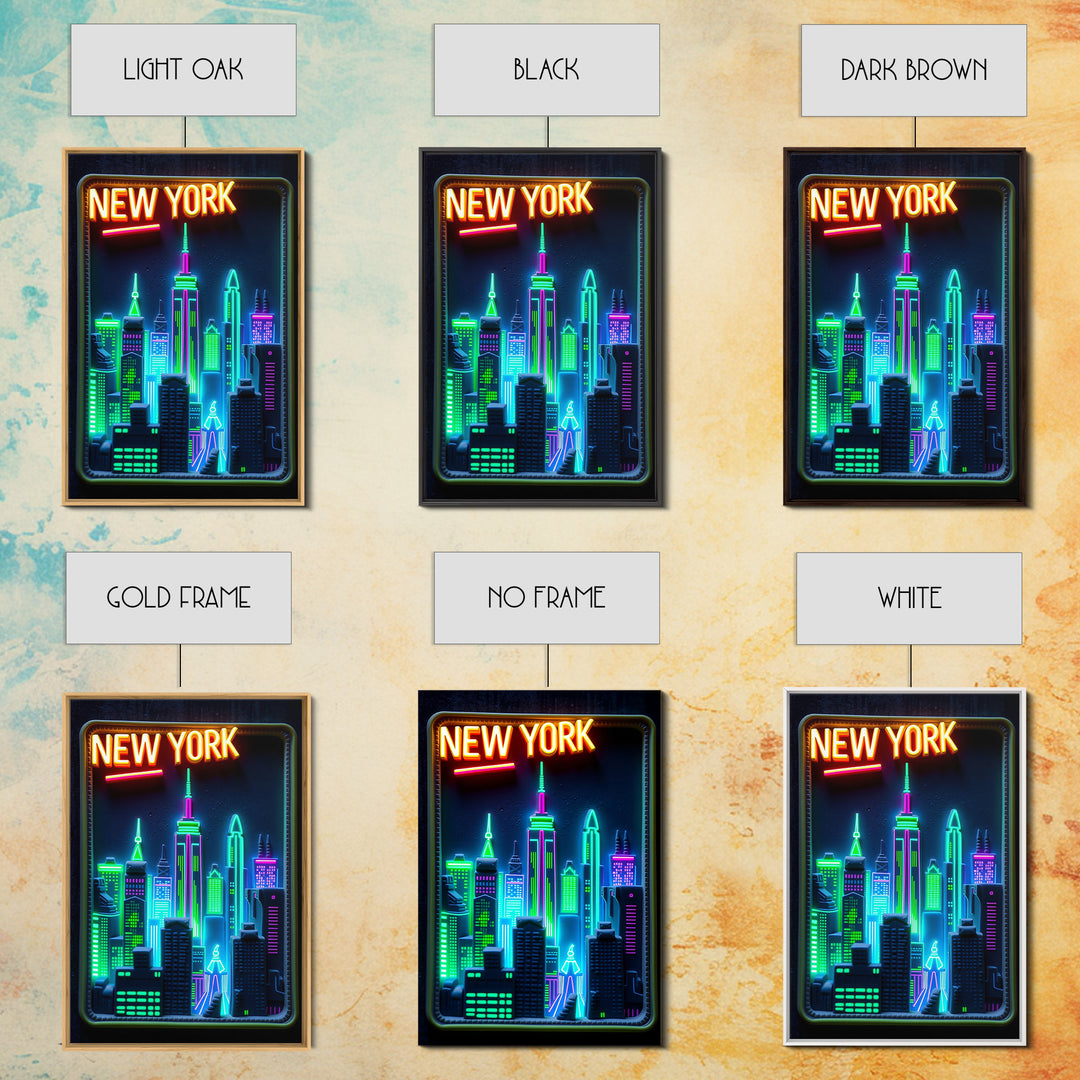 New York Travel Poster, Framed Canvas Print, Cyberpunk Style City Art, New York Poster Print, Gift For Travelers, Home Office Decor