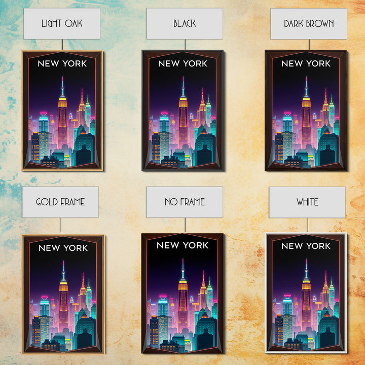 New York Travel Poster, Canvas Print, Retro Neon Travel Art, New York City Art, Vintage City Poster, Fine Art Print, City Art Print