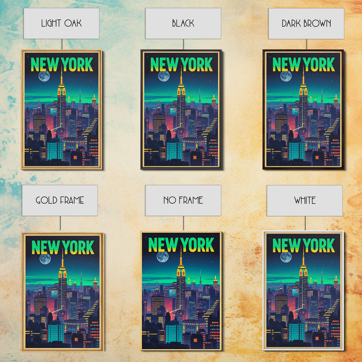New York Travel Poster, Canvas Print, Retro Neon Travel Art, New York City Art, Travel Wall Art, Mid Century Wall Art, Vintage Travel Print