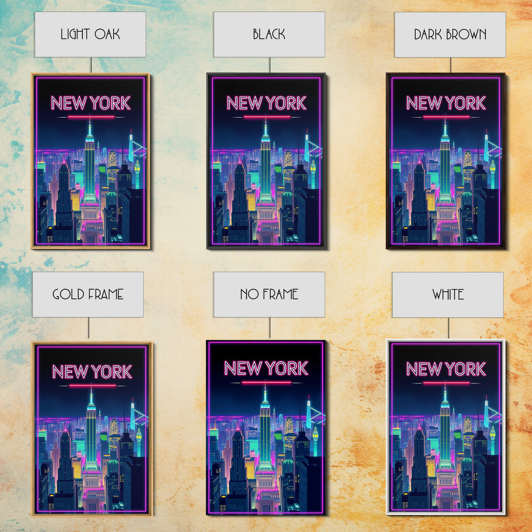 New York Travel Poster, Canvas Print, Retro Neon Travel Art, New York Travel Art, Eclectic Wall Decor, Mid Century Wall Art, Travel Gift