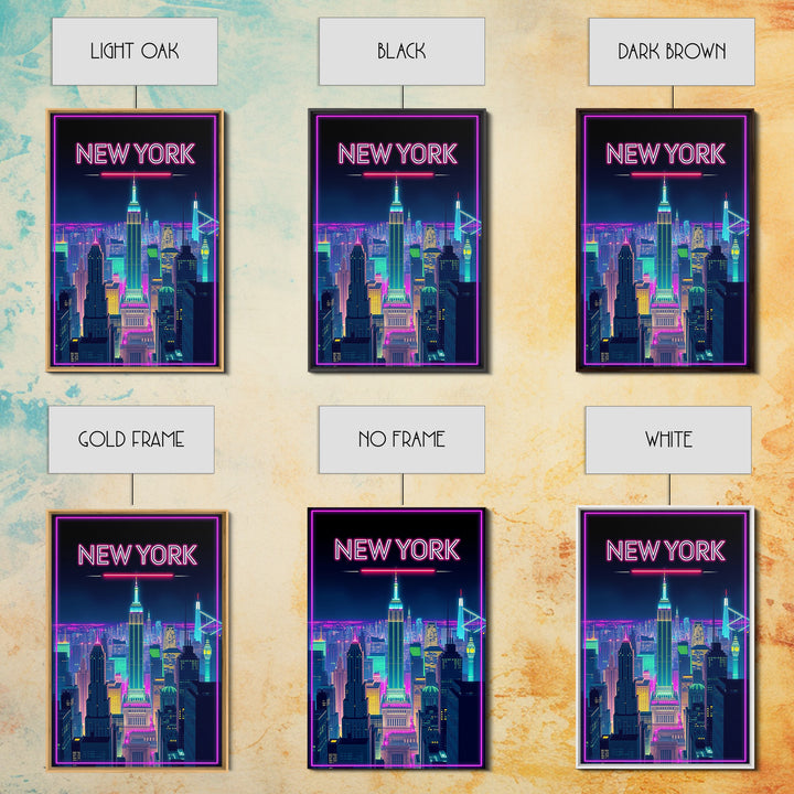 New York Travel Poster, Canvas Print, Retro Neon Travel Art, New York Travel Art, Eclectic Wall Decor, Mid Century Wall Art, Travel Gift