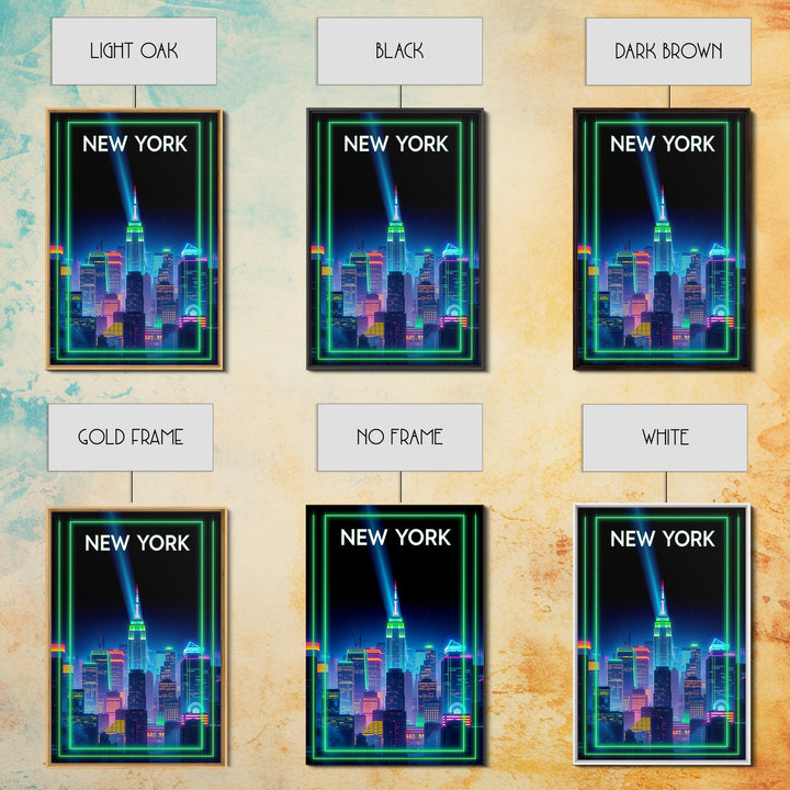 New York Travel Poster, Framed Canvas Print, Retro Neon Travel Art, New York Wall Art, Vintage City Art, Vintage Travel Print, Design 3