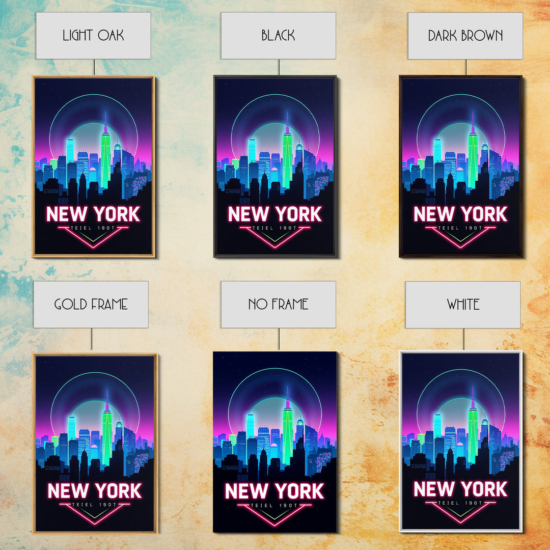 New York Travel Poster, Framed Canvas Print, Cyberpunk Style City Art, New York City Art, Living Room Wall Art, Travel Wall Decor