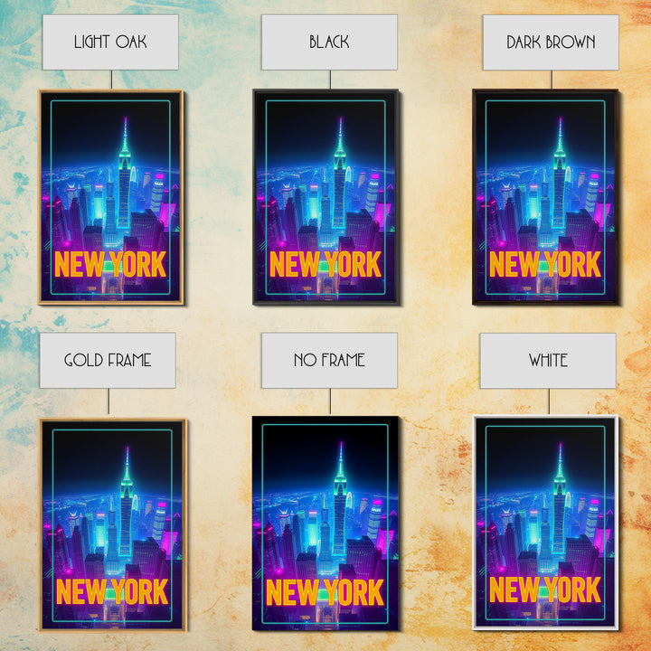 New York Travel Poster, Canvas Print, Neon Cityscape Wall Art, New York Wall Art, City Illustration, Mid Century Wall Art, City Art Print