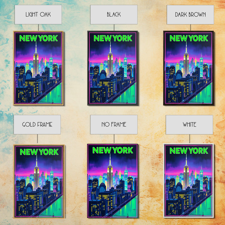 New York Travel Poster, Framed Canvas Print, Retro Neon Travel Art, New York Art Print, City Travel Prints, Fine Art Print, Art Print