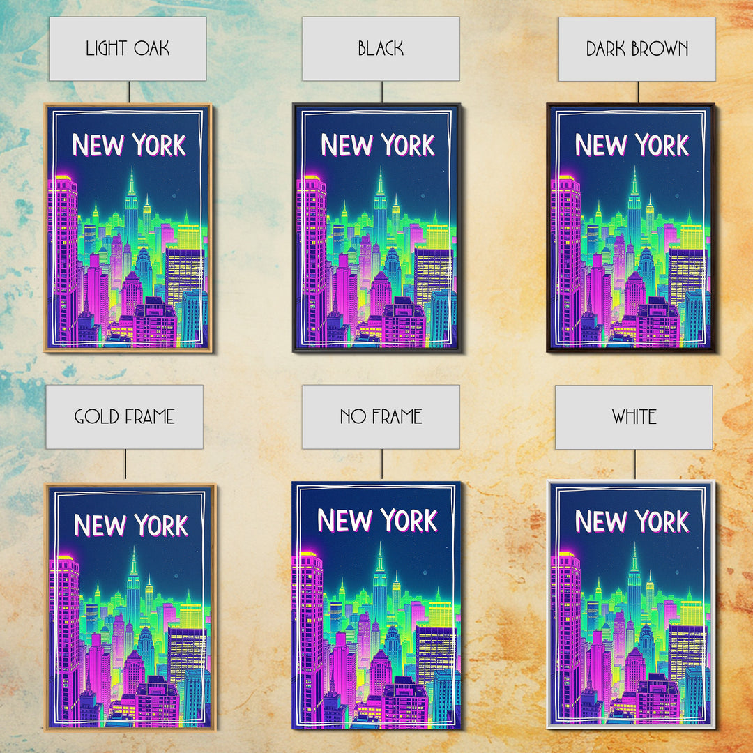 New York Travel Poster, Canvas Print, Neon Downtown Skyline Wall Art, New York City Art, Wanderlust Decor, Travel Wall Decor, Wall Decor