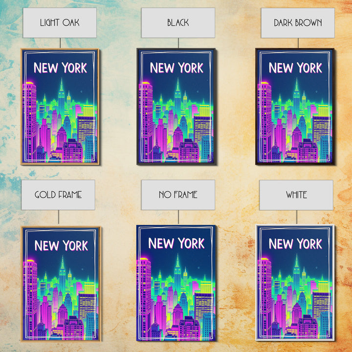 New York Travel Poster, Canvas Print, Neon Downtown Skyline Wall Art, New York City Art, Wanderlust Decor, Travel Wall Decor, Wall Decor