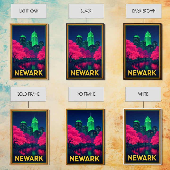 Newark New Jersey Travel Poster, Canvas Print, Electric Night Poster Art, Newark Wall Art, Travel Wall Decor, Travel Poster Set, Wall Art
