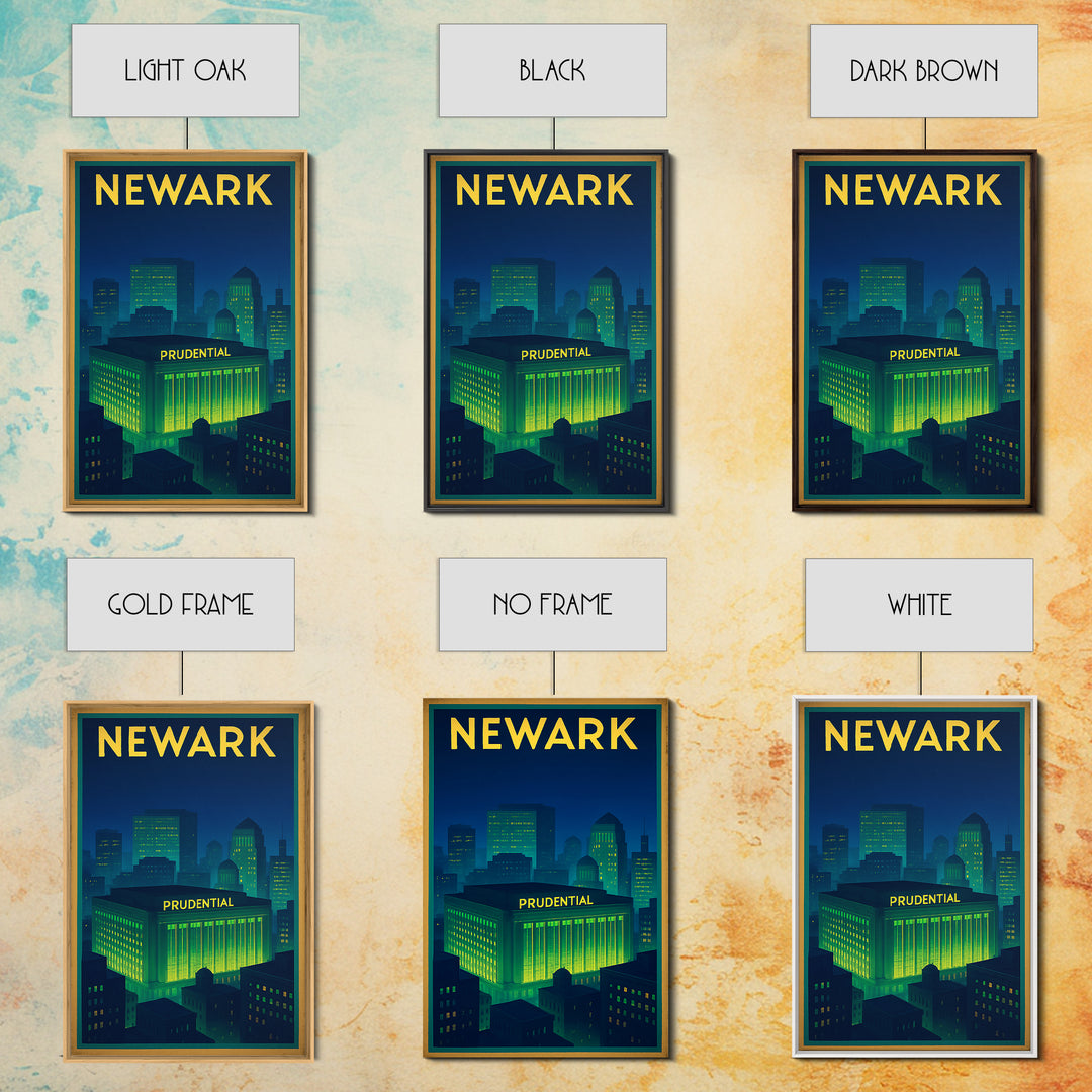 Newark Travel Poster, Framed Canvas Print, Electric Night Poster Art, Newark Wall Art, City Illustration, Vintage Travel Print