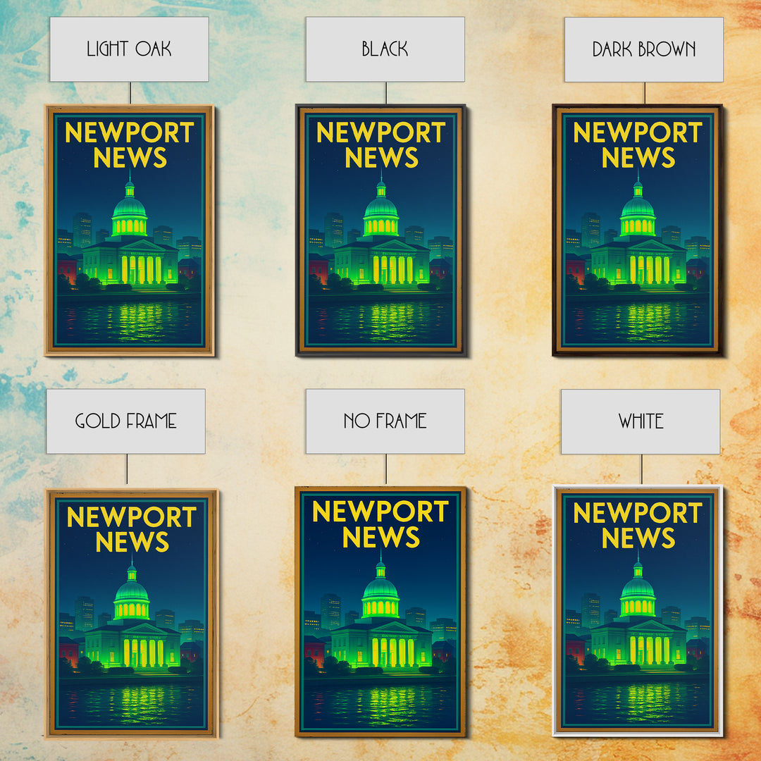 Newport News Travel Poster, Canvas Print, Neon Skyline Art Wall Art, Newport News Travel Art, Travel Wall Decor, City Art Print, Design 2
