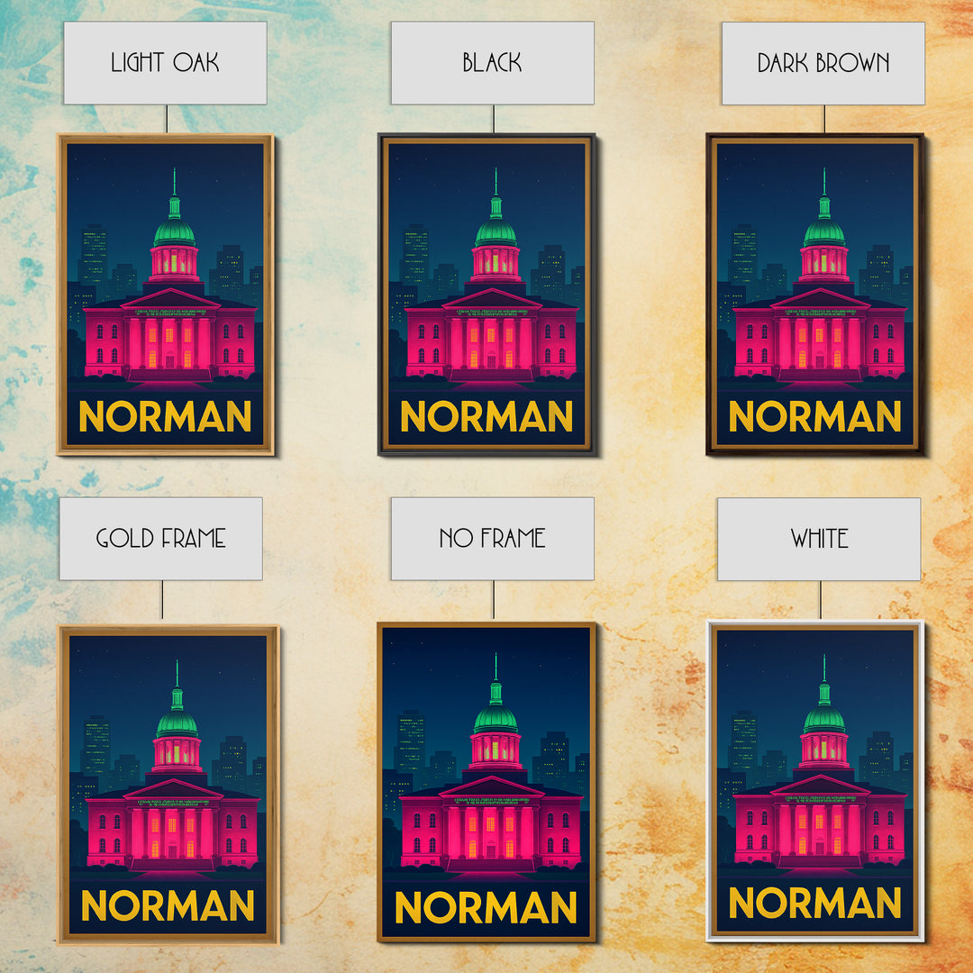 Norman Oklahoma Travel Poster, Canvas Print, Cyberpunk Style City Art, Norman Travel Art, Travel Poster Set, Wall Art, Wanderlust Decor