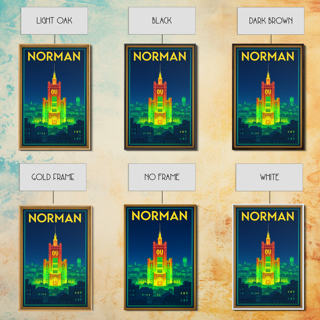 Norman Travel Poster, Framed Canvas Print, Retro Neon Travel Art, Norman Art Print, Travel Poster Set, Fine Art Print, Retro Travel Print