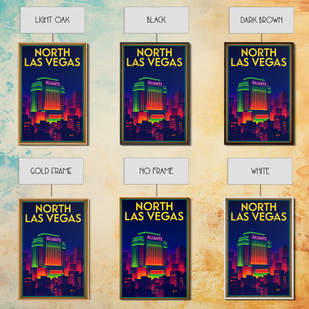 North Las Vegas Travel Poster, Framed Canvas Print, Retro Neon Travel Art, North Las Vegas Travel Art, Travel Poster Set, Modern Wall Decor