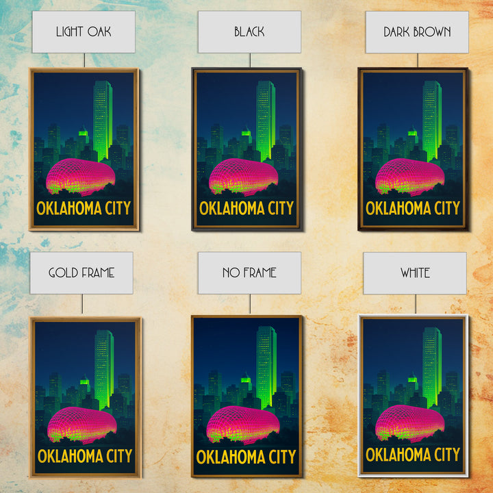 Oklahoma City Oklahoma Travel Poster, Canvas Print, Retro Neon Travel Art, Oklahoma City Art Print, Eclectic Wall Decor, City Illustration