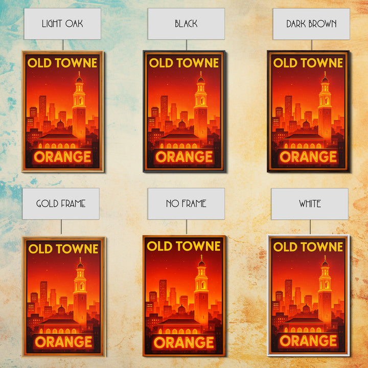 Orange Travel Poster, Framed Canvas Print, Retro Neon Travel Art, Orange Travel Art, Watercolor Downtown Skyline, Travel Poster Set