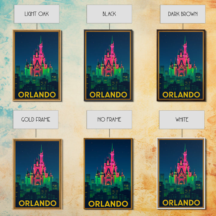 Orlando Florida Travel Poster, Canvas Print, Neon Urban Skyline Wall Art, Orlando Wall Art, Home Office Decor, Retro Travel Print, Art Print