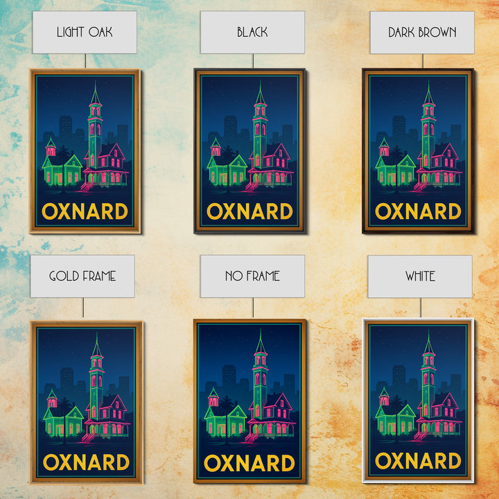 Oxnard California Travel Poster, Canvas Print, Retro Neon Travel Art, Oxnard City Art, Vintage City Poster, Vintage Travel Art, Wall Art