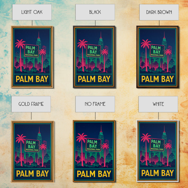 Palm Bay Florida Travel Poster, Framed Canvas Print, Neon Skyline Wall Art, Palm Bay Travel Art, Vintage Travel Art, City Travel Prints
