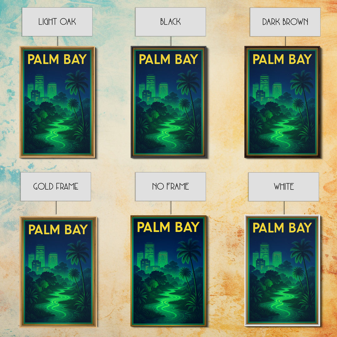 Palm Bay Travel Poster, Framed Canvas Print, Electric Night Poster Art, Palm Bay City Art, Travel Wall Art, City Travel Prints