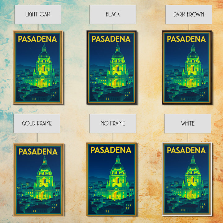 Pasadena Travel Poster, Framed Canvas Print, Neon Cityscape Wall Art, Pasadena Wall Art, Wanderlust Decor, Gift For Travelers, Design 3