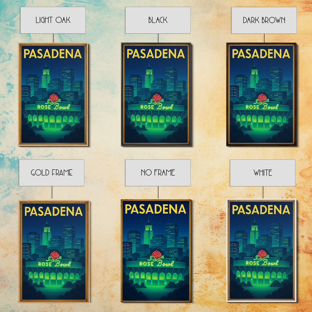 Pasadena Travel Poster, Canvas Print, Neon Downtown Skyline Wall Art, Pasadena Travel Art, Travel Poster Art, Travel Wall Art, Design 4