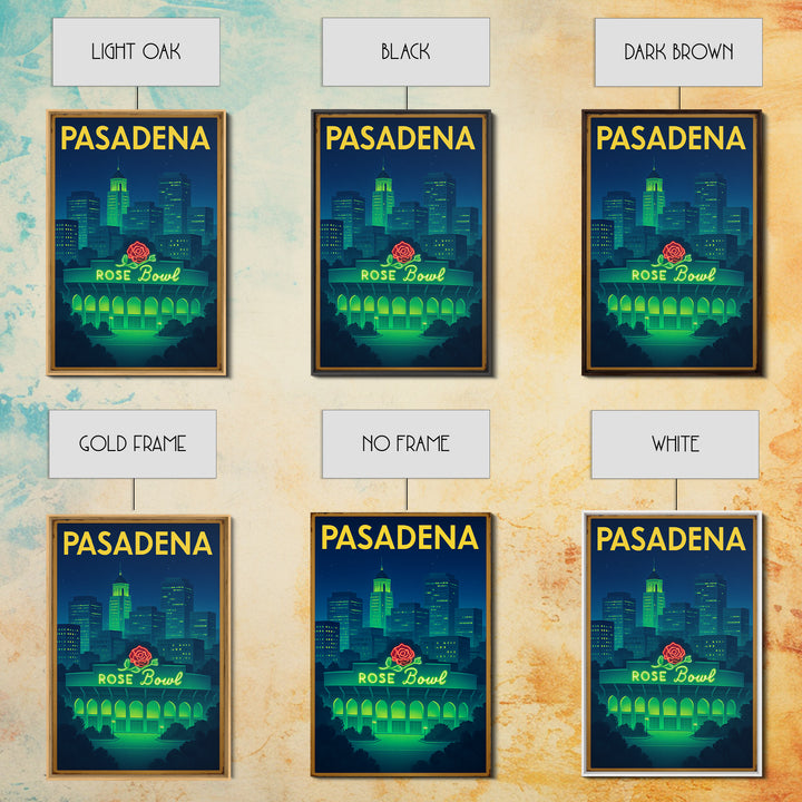 Pasadena Travel Poster, Canvas Print, Neon Downtown Skyline Wall Art, Pasadena Travel Art, Travel Poster Art, Travel Wall Art, Design 4